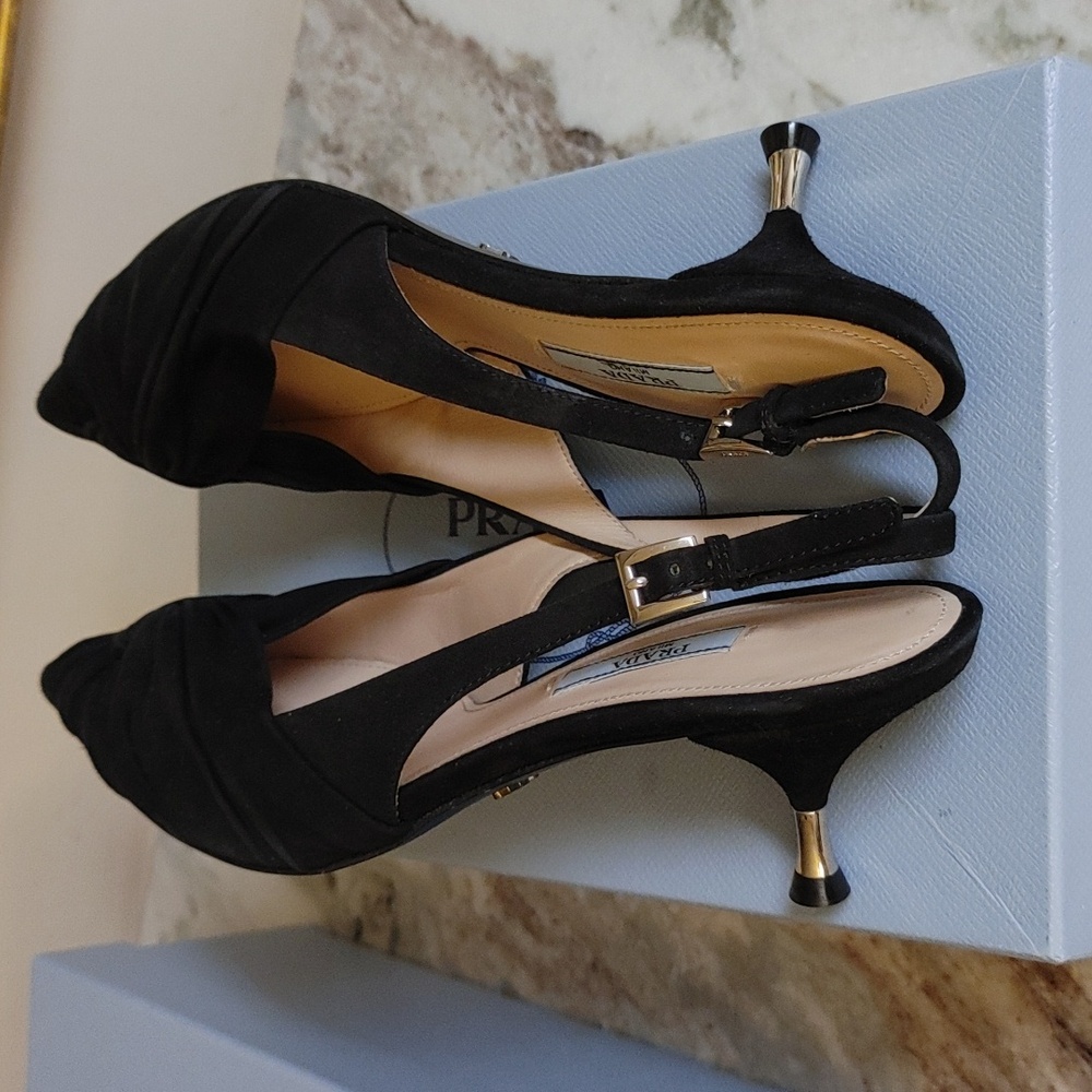 Prada Camoscio Black Suede Sling Back Size 40 - Picture 12 of 12
